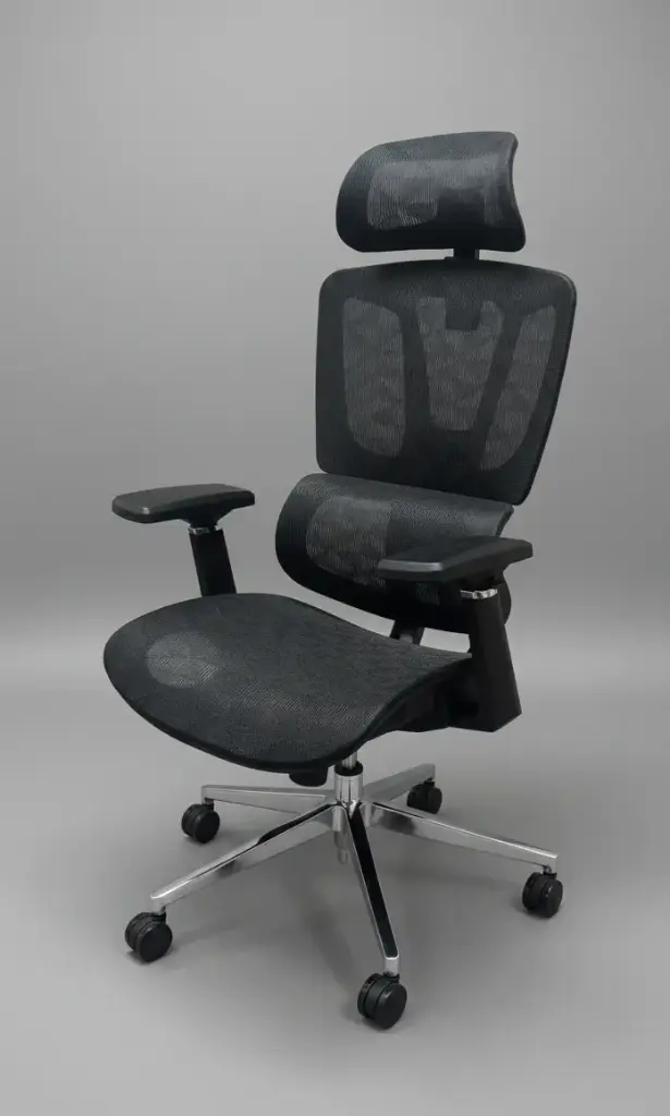 "Premium High-back ergonomic mesh chair with headrest and metal base”